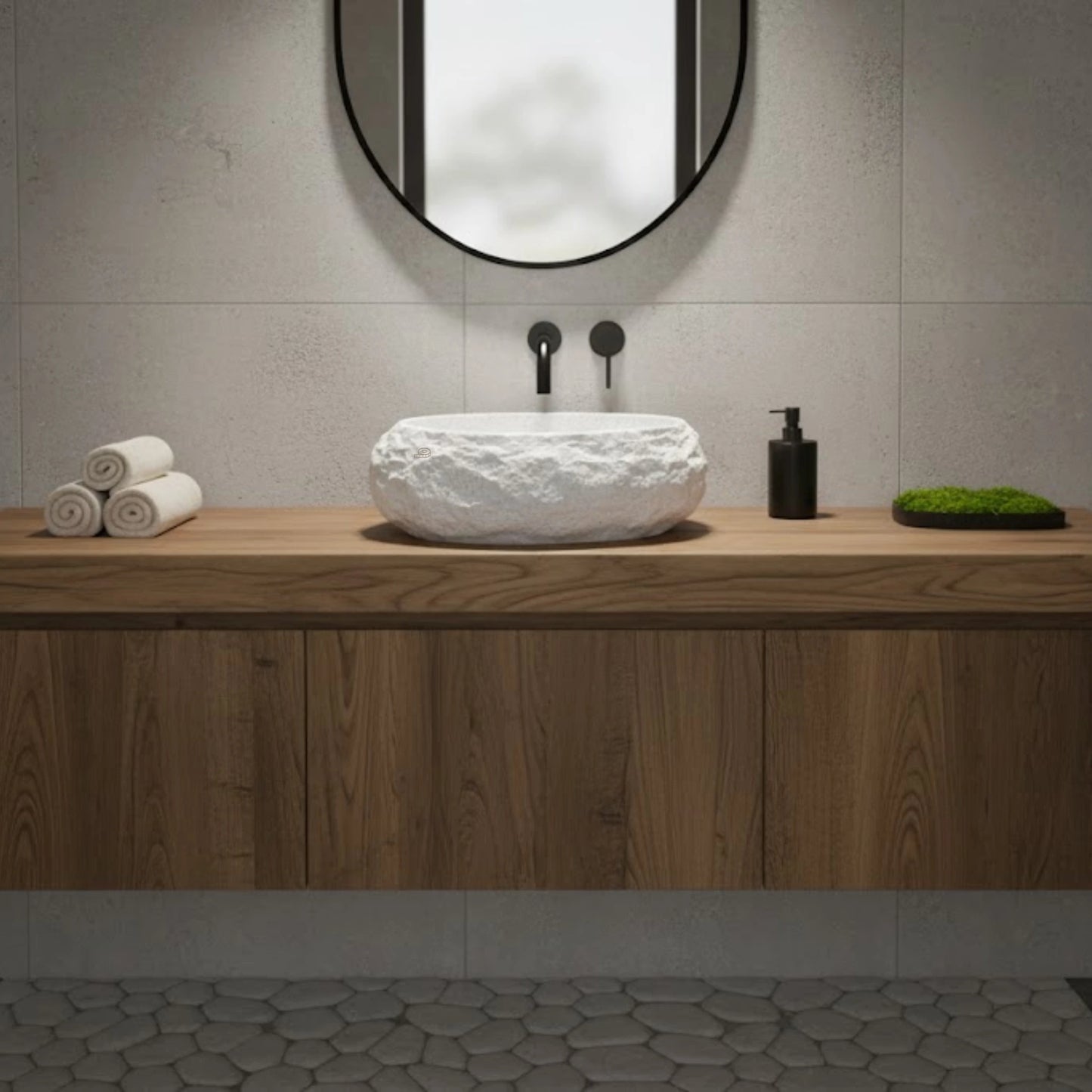 Tressa Countertop Basin | Artificial Stone Bathroom Sink | 19" × 13"