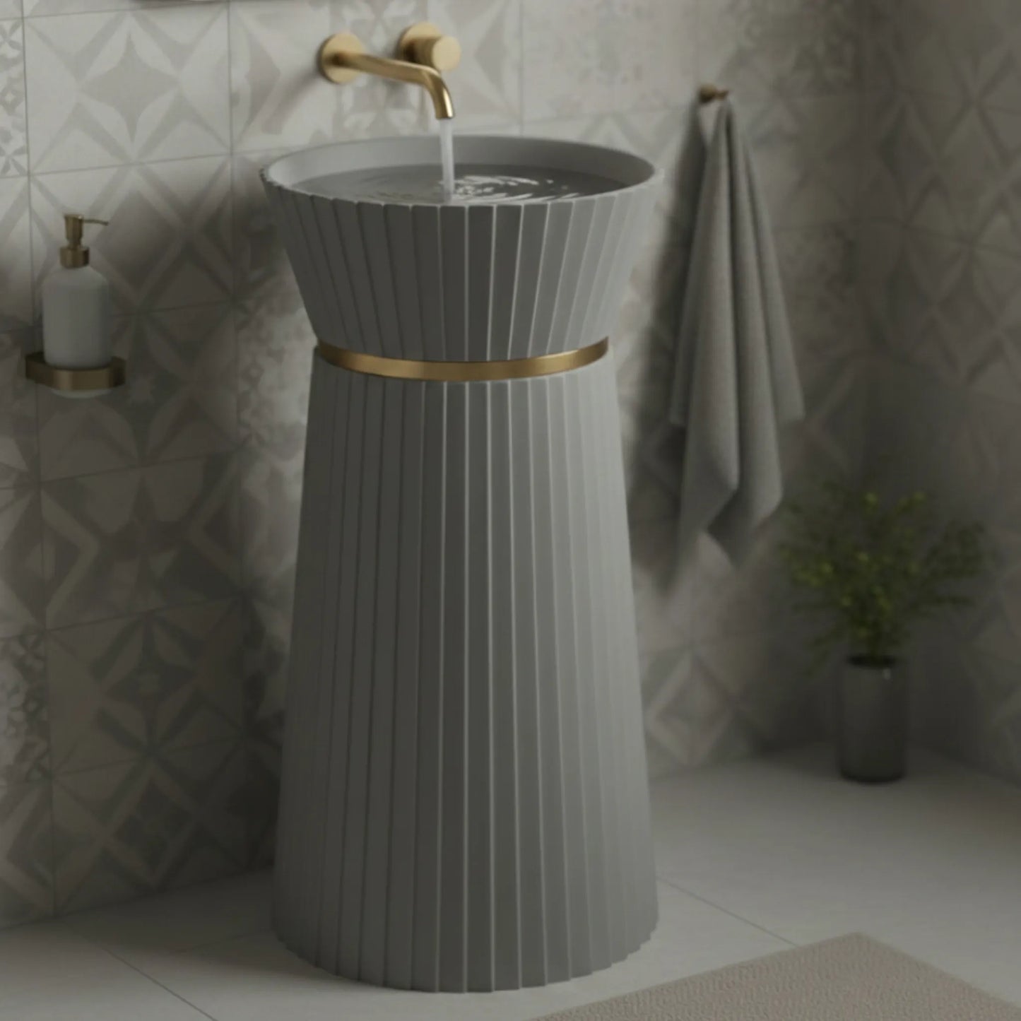 Orila Freestanding Pedestal Basin | Artificial Stone Bathroom Sink | 18" × 18" × 34"