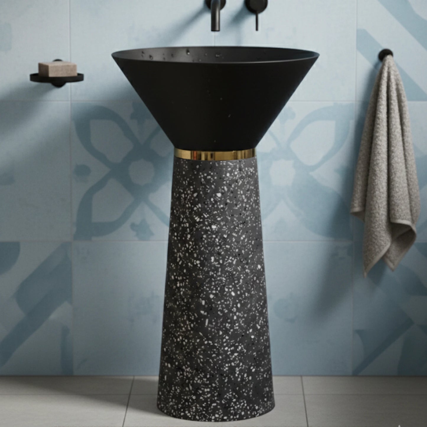 Silvex Freestanding Pedestal Wash Basin | Artificial Stone Bathroom Sink | 18" × 18" × 35"
