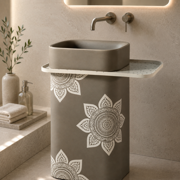 Levon Pedestal Basin (Floral Grey) | Premium Pedestal Basins