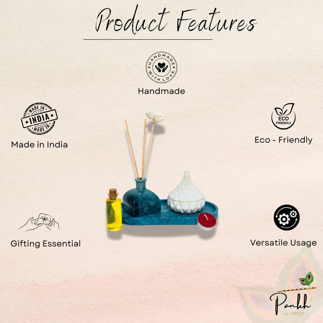 Velorá Luxe Set (Vasa Reed Diffuser, Trinkles Tea-Light Candle with Etagere Engraved Tray)