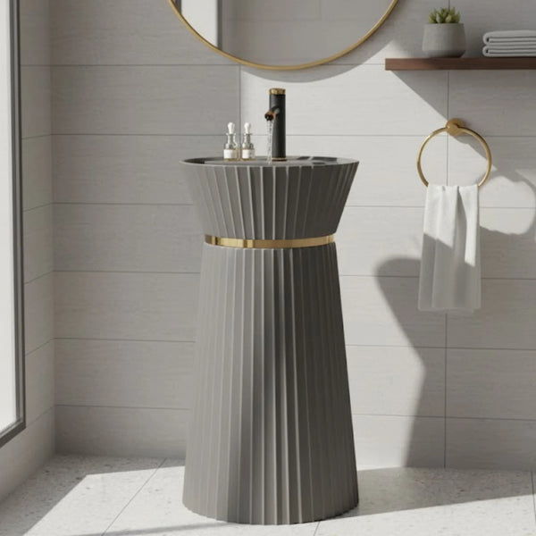 Orila Freestanding Pedestal Basin | Artificial Stone Bathroom Sink  | 18" × 18" × 34"