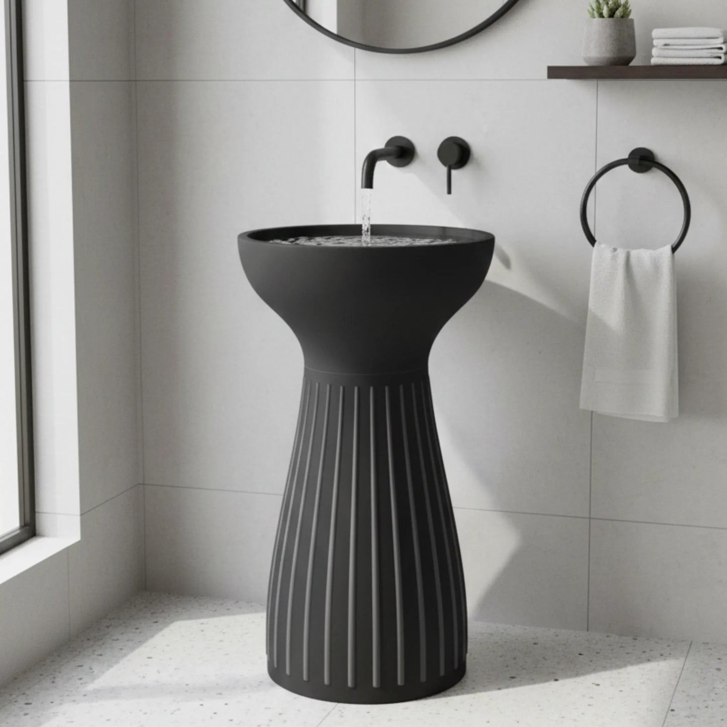 Orielle freestanding Pedestal Basin | Artificial Stone Bathroom Sink | 16" × 16" × 34"
