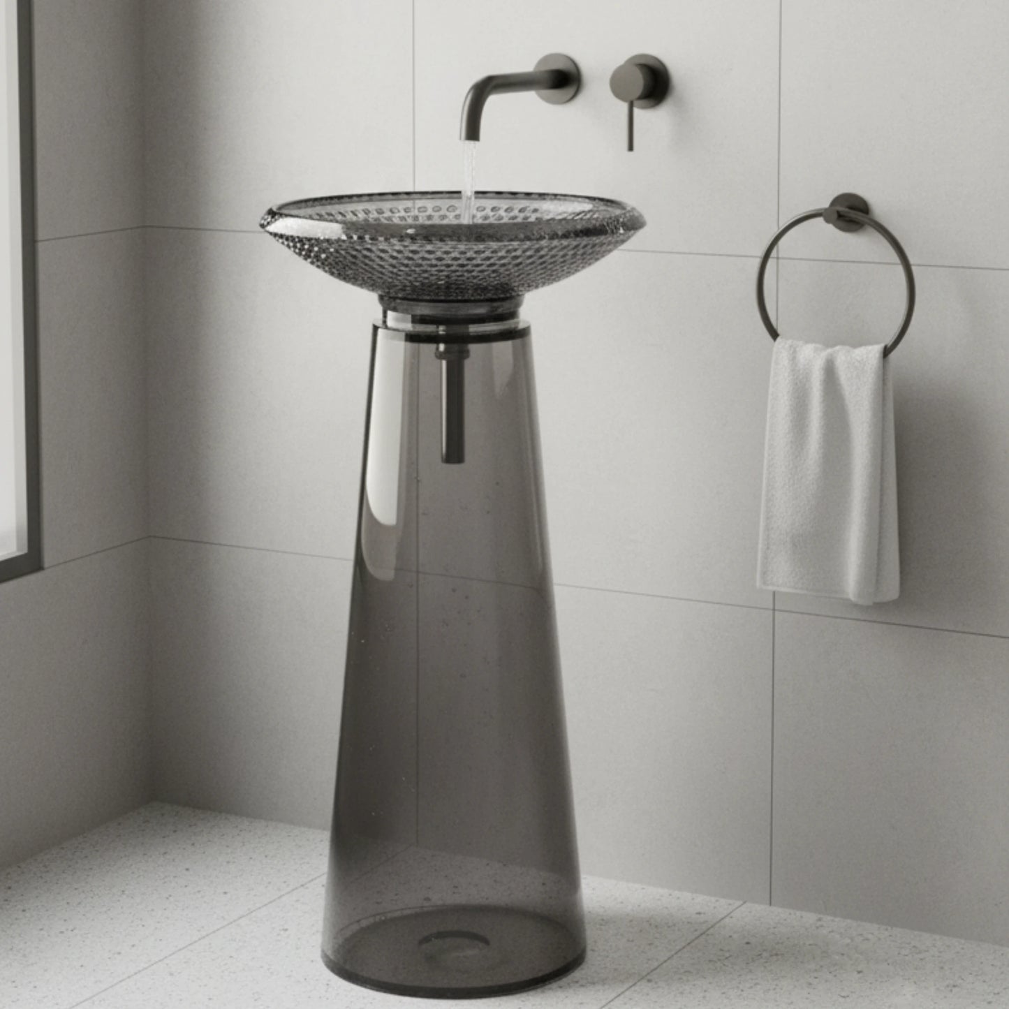 Selorin Freestanding Pedestal Basin  | Crystal Glass Bathroom Sink | 18" × 18" × 34"