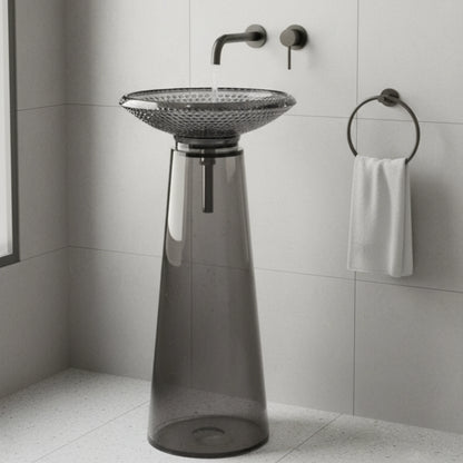 Selorin Freestanding Pedestal Basin  | Crystal Glass Bathroom Sink | 18" × 18" × 34"
