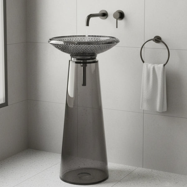 Selorin Freestanding Pedestal Basin  | Crystal Glass Bathroom Sink | 18" × 18" × 34"