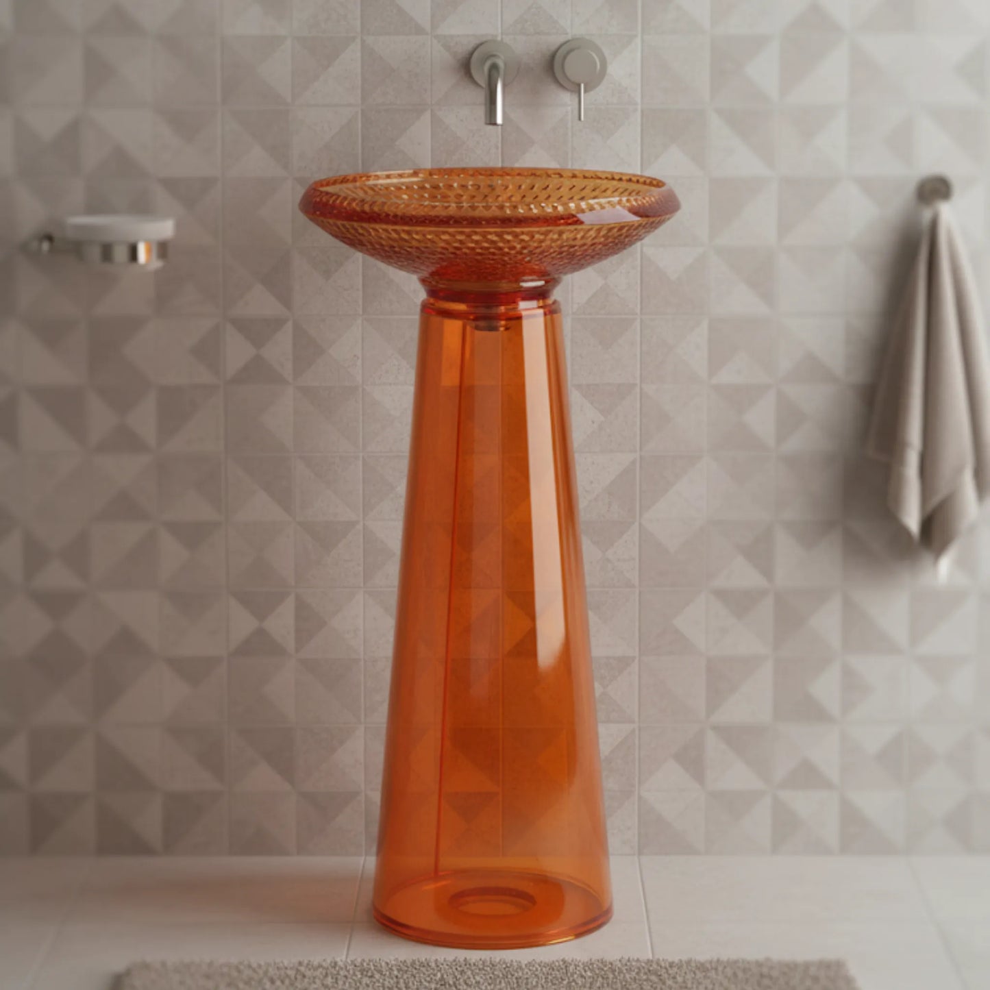 Selorin Freestanding Pedestal Basin  | Crystal Glass Bathroom Sink | 18" × 18" × 34"