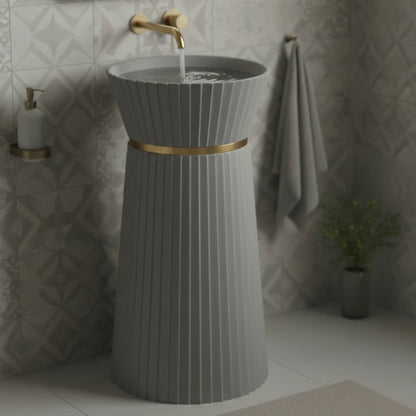 Orila Freestanding Pedestal Basin | Artificial Stone Bathroom Sink  | 18" × 18" × 34"