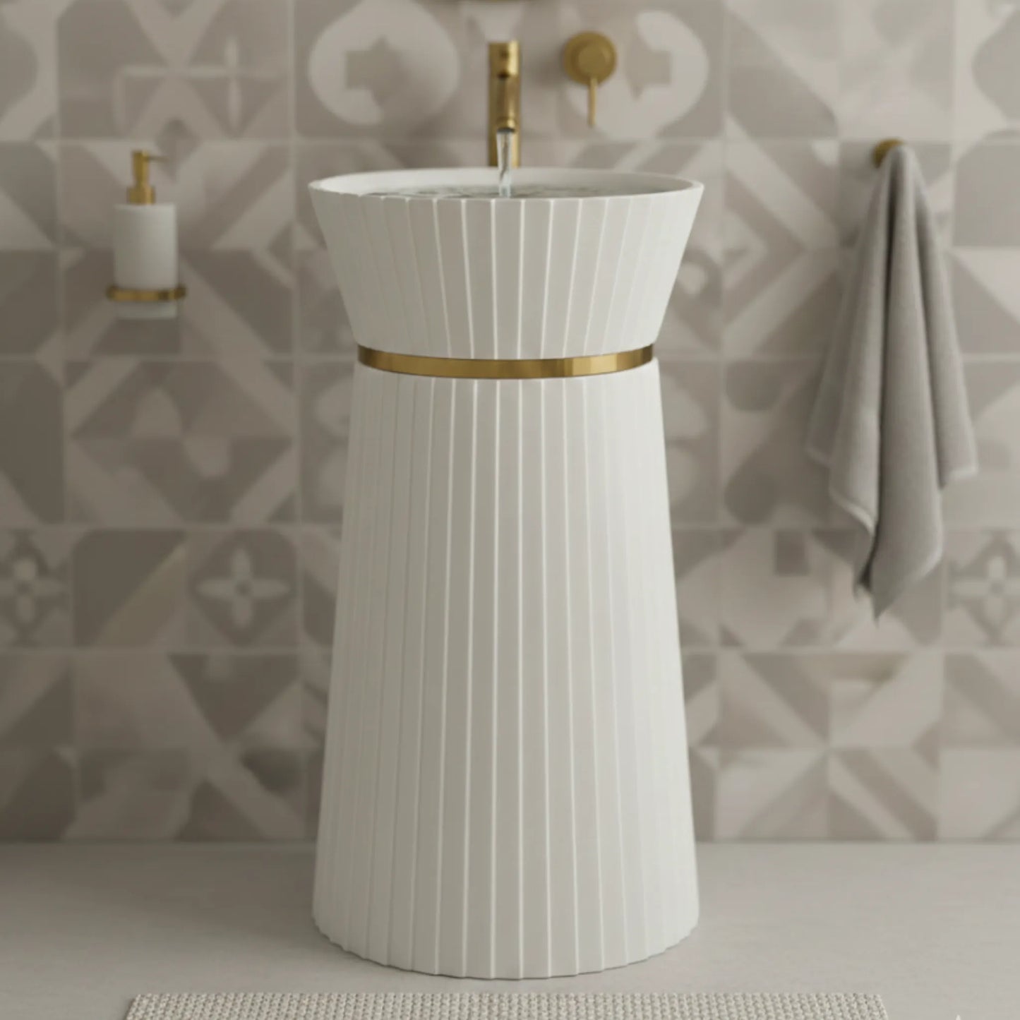 Orila Freestanding Pedestal Basin | Artificial Stone Bathroom Sink  | 18" × 18" × 34"