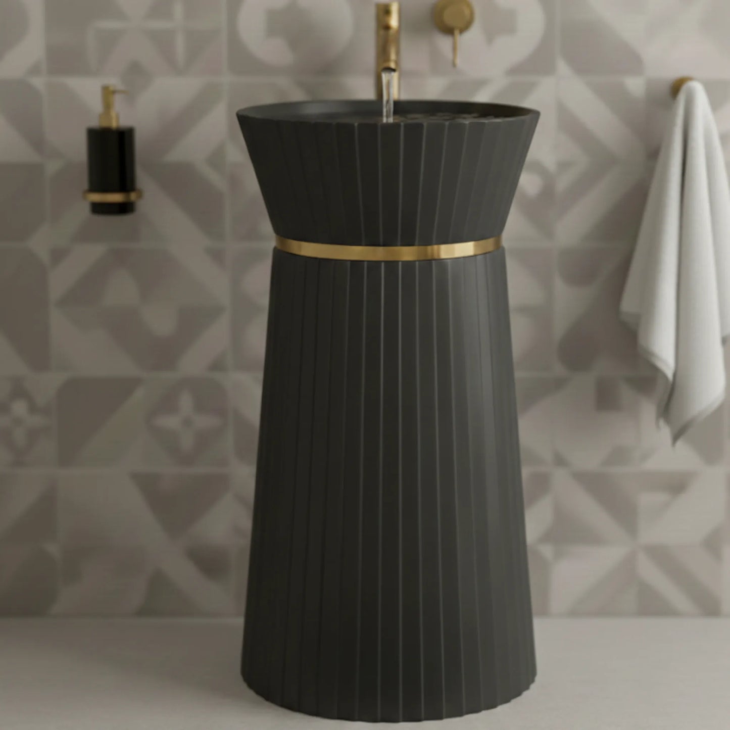 Orila Freestanding Pedestal Basin | Artificial Stone Bathroom Sink  | 18" × 18" × 34"