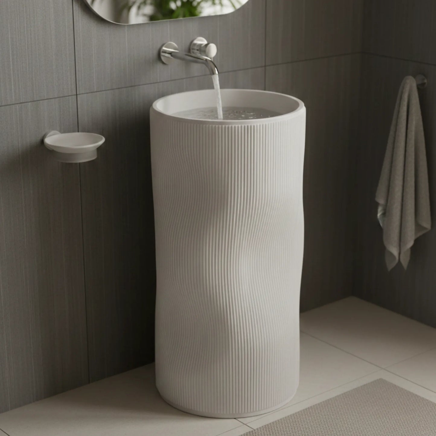Verila Freestanding Pedestal Basin | Modern Ceramic Wash Basin | 16" × 16" × 34"