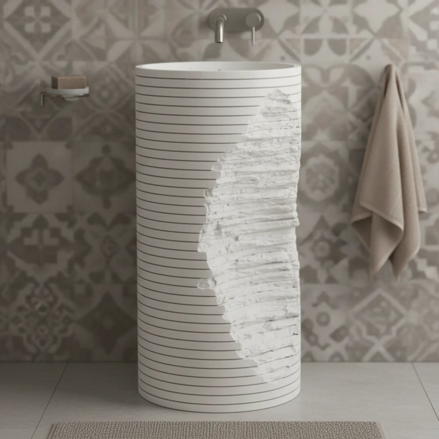 Verila Freestanding Pedestal Basin | Modern Ceramic Wash Basin | 16" × 16" × 34"