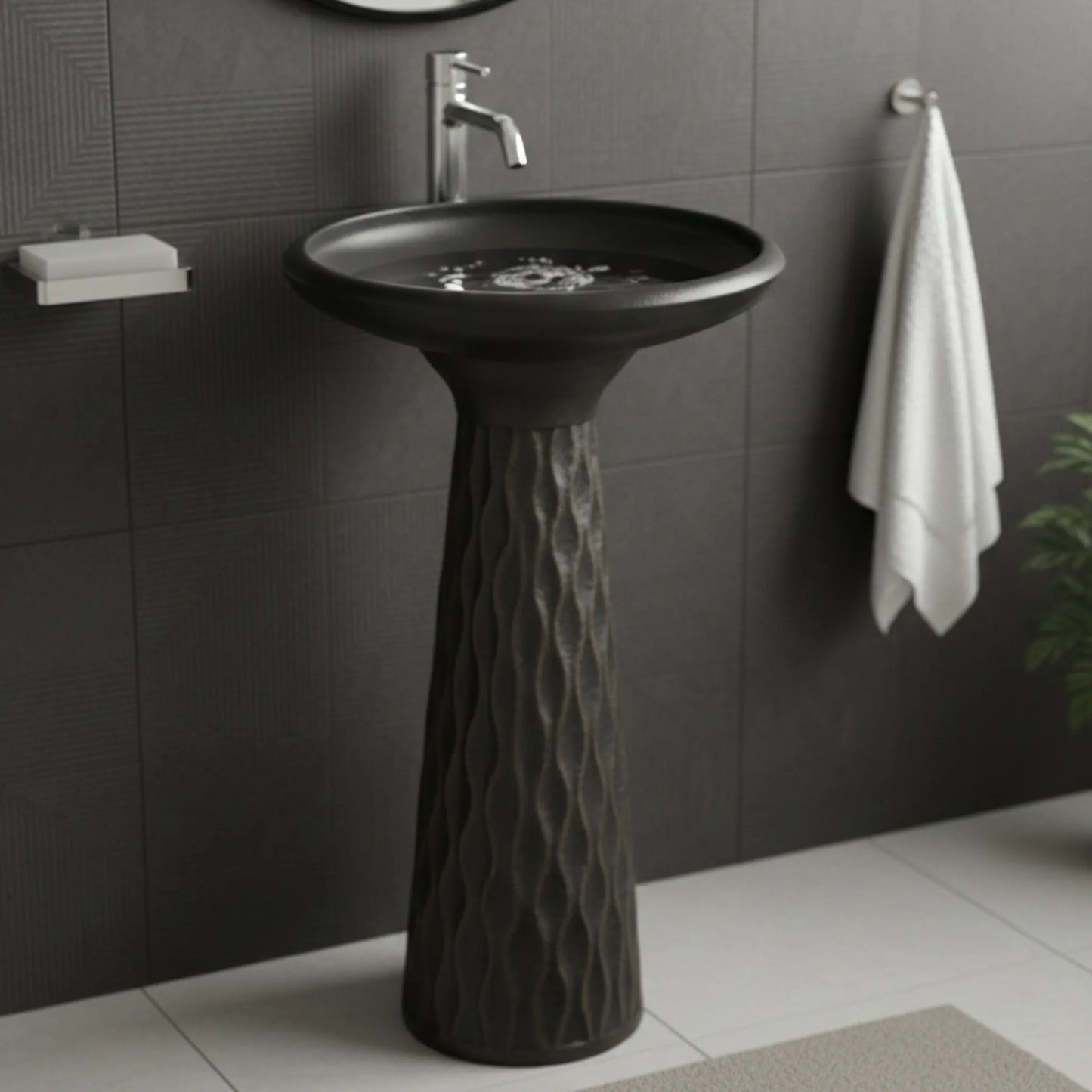Zorina Freestanding Pedestal Basin | Modern Ceramic Bathroom Sink | 17" × 17" × 34"