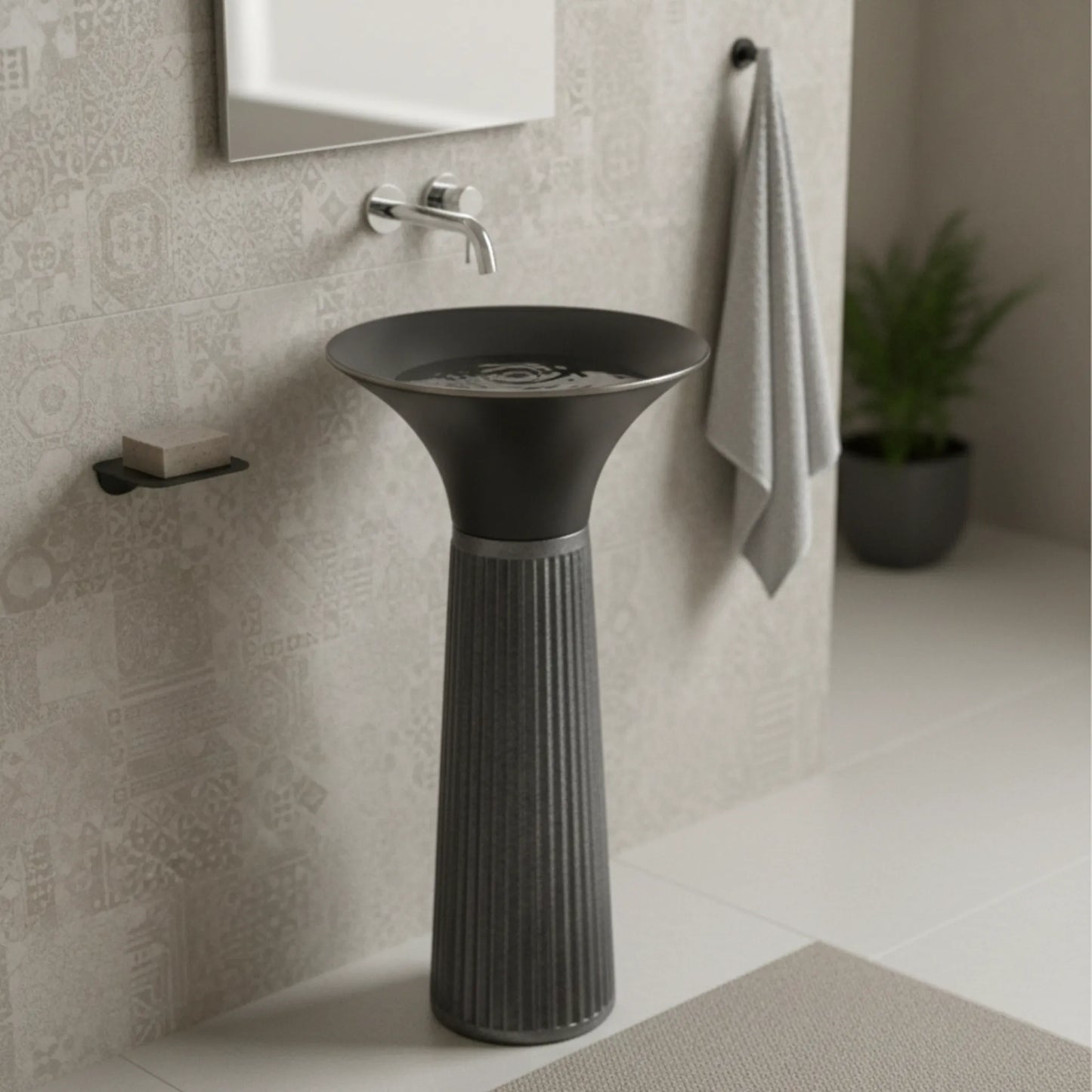 Zorina Freestanding Pedestal Basin | Modern Ceramic Bathroom Sink | 17" × 17" × 34"