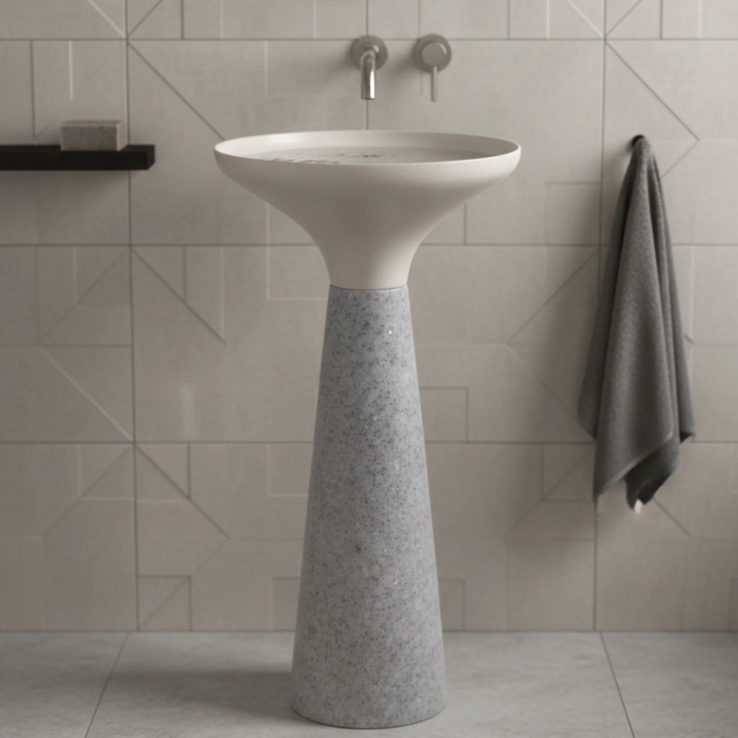 Zorina Freestanding Pedestal Basin | Modern Ceramic Bathroom Sink | 17" × 17" × 34"