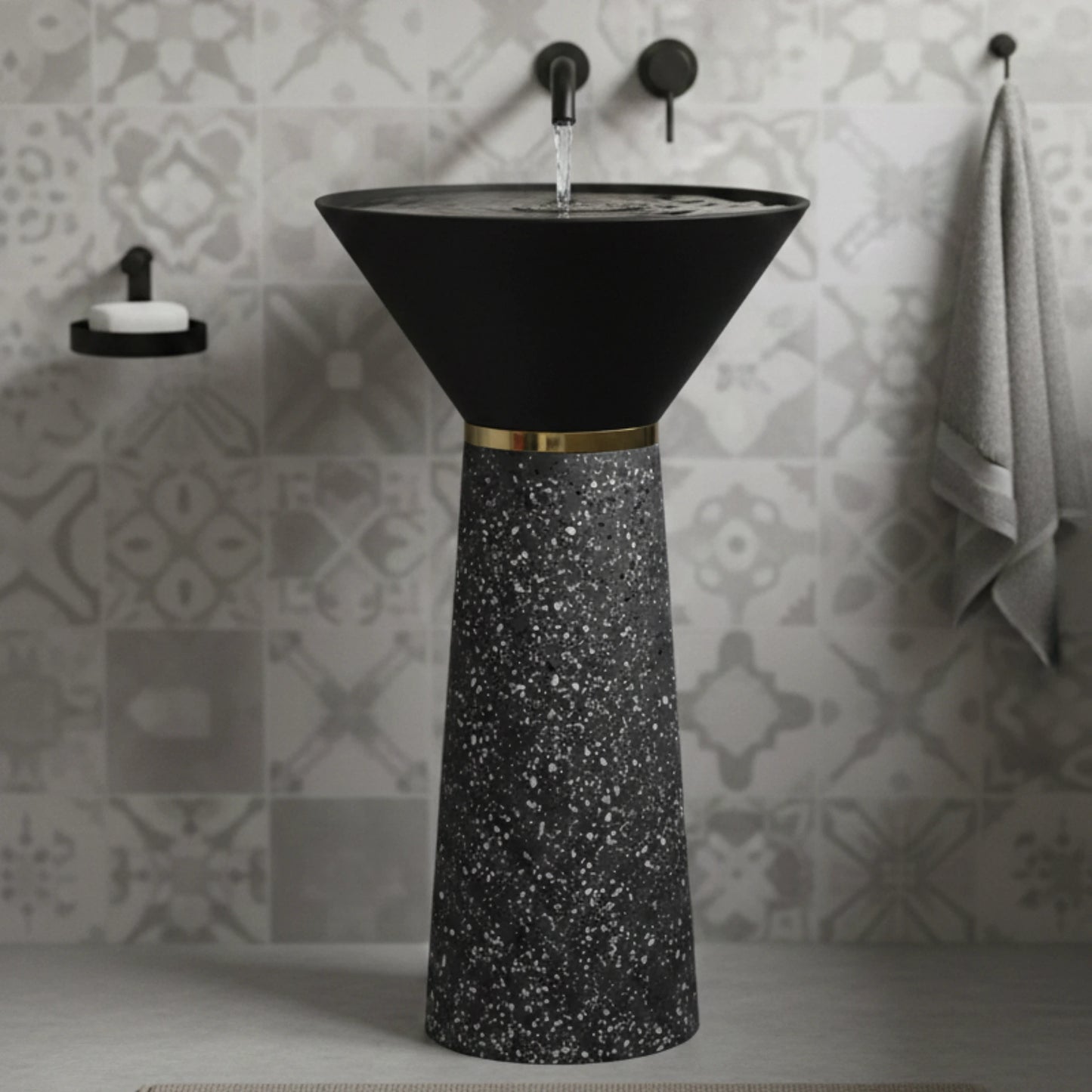 Silvex Freestanding Pedestal Wash Basin | Artificial Stone Bathroom Sink | 18" × 18" × 35"