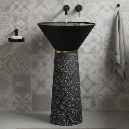 Silvex Freestanding Pedestal Wash Basin | Artificial Stone Bathroom Sink | 18" × 18" × 35"