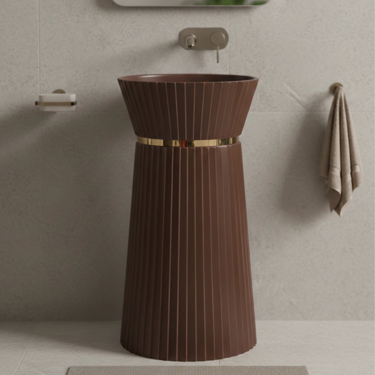 Luvia Freestanding Pedestal Wash Basin | Artificial Stone Bathroom Sink | 18" × 18" × 35"