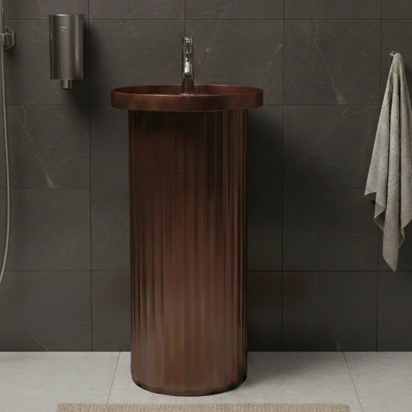Alvora Freestanding Pedestal Wash Basin | Artificial Stone Bathroom Sink | 18" × 18" × 35"