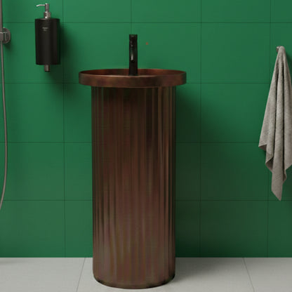 Alvora Freestanding Pedestal Wash Basin | Artificial Stone Bathroom Sink | 18" × 18" × 35"
