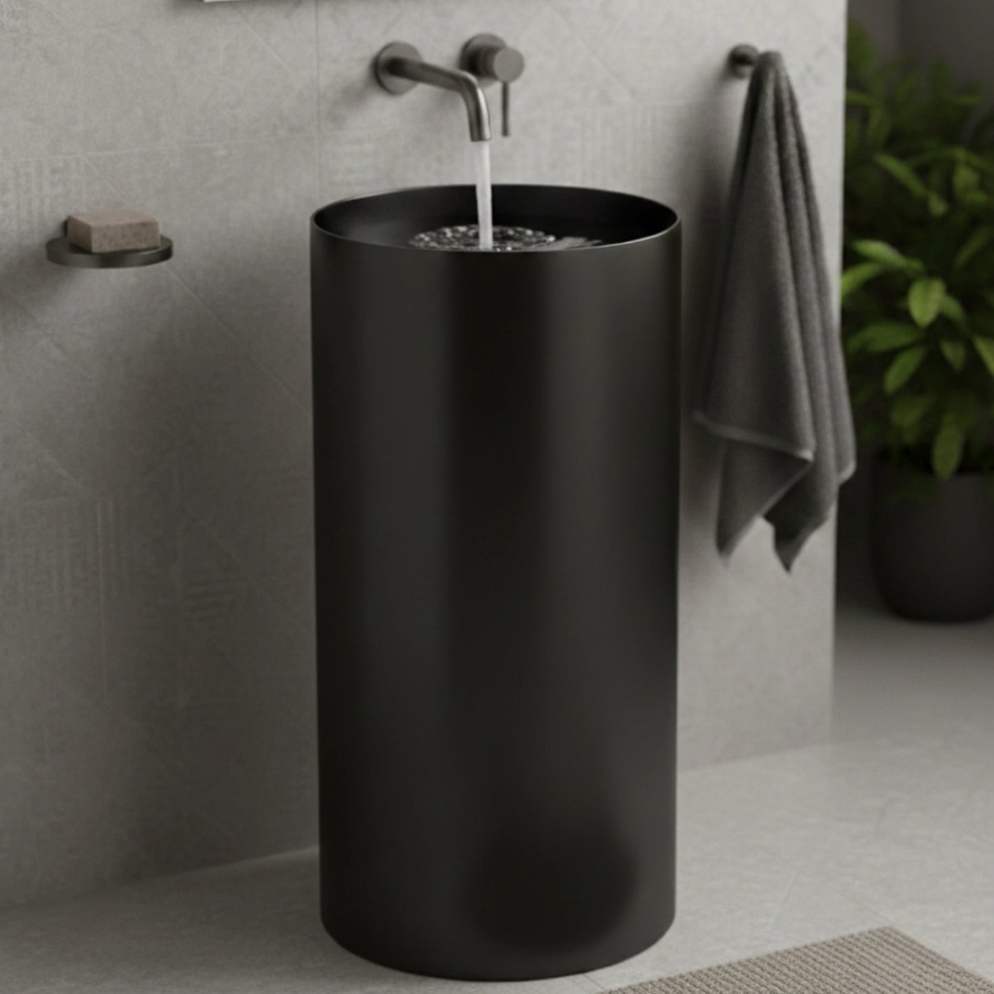Elira Freestanding Pedestal Basin | Matte Finish Wash Basin | 16" × 16" × 33"