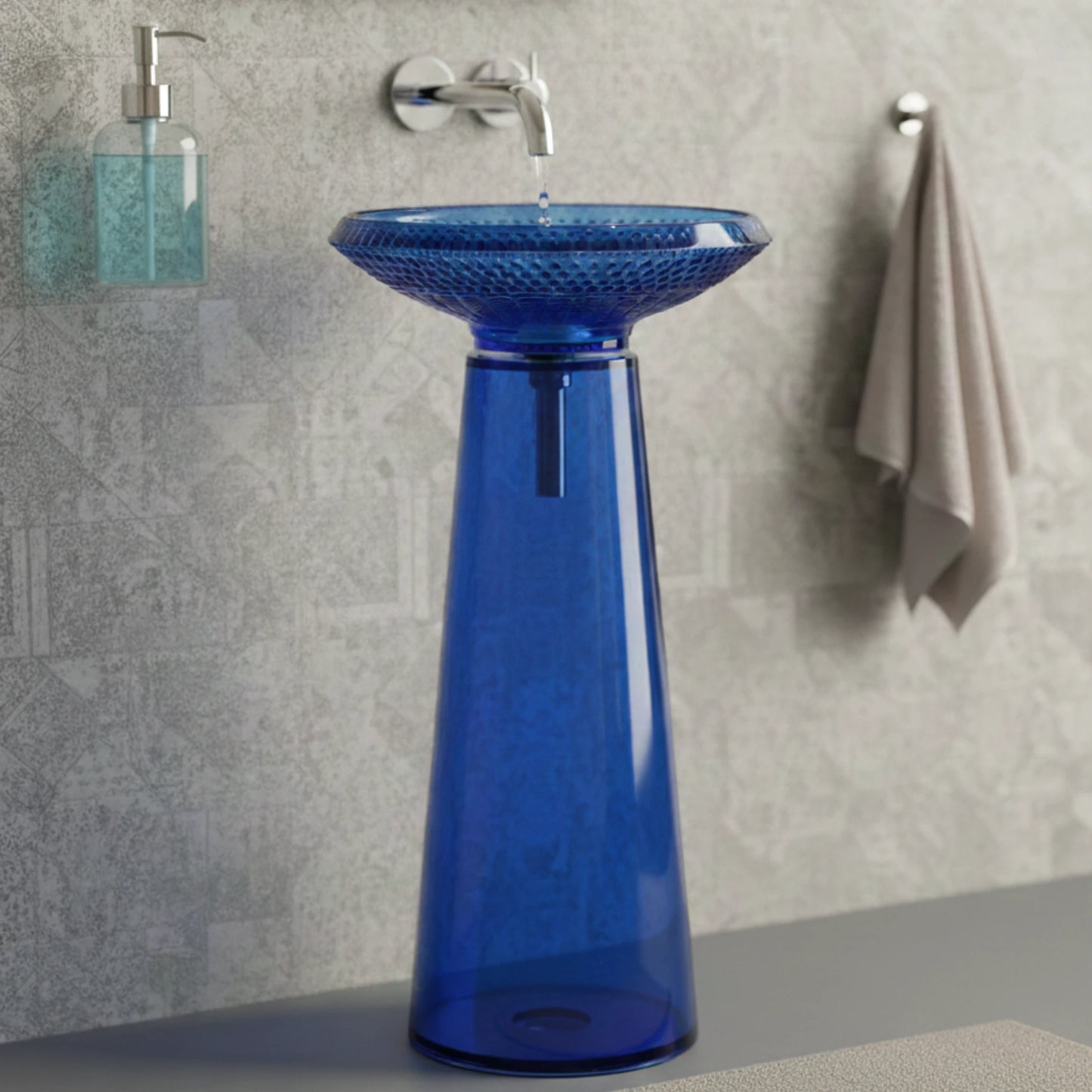 Selorin Freestanding Pedestal Basin  | Crystal Glass Bathroom Sink | 18" × 18" × 34"