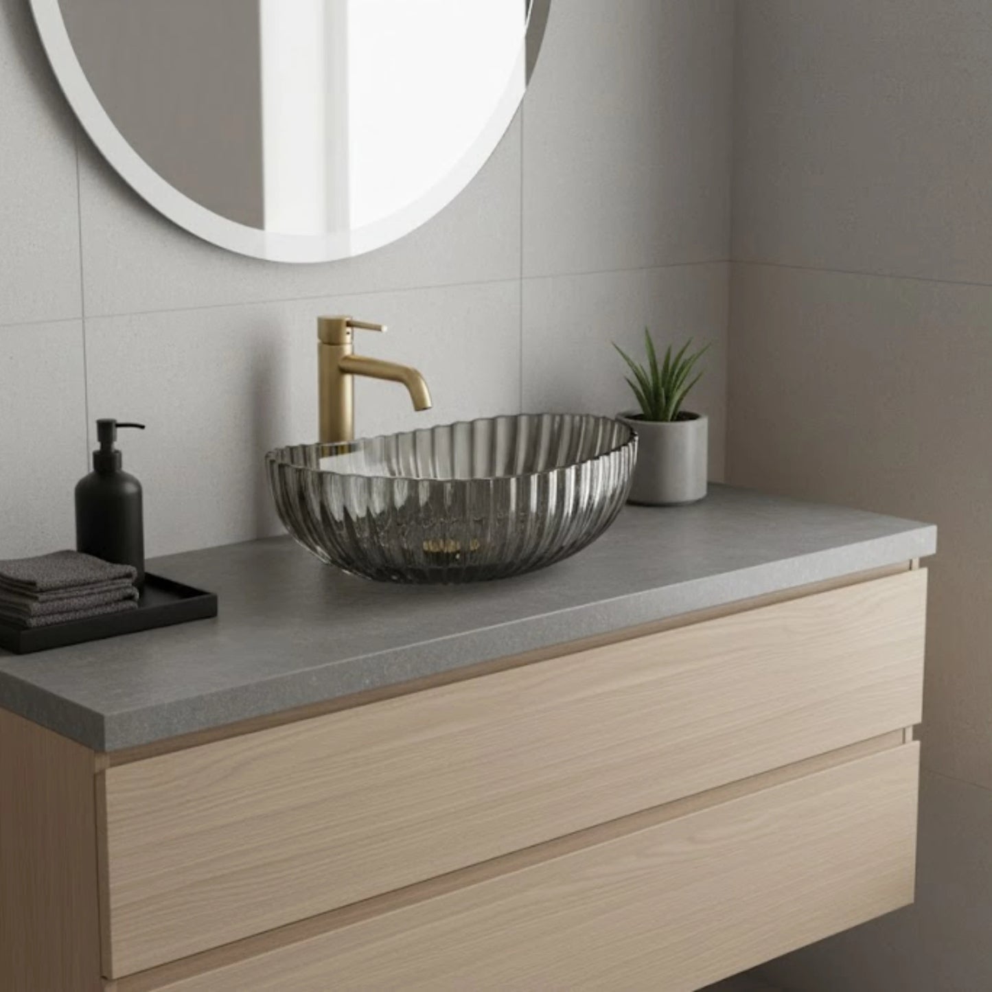 Elara Countertop Basin | Crystal Glass Bathroom Sink |  21" × 14"