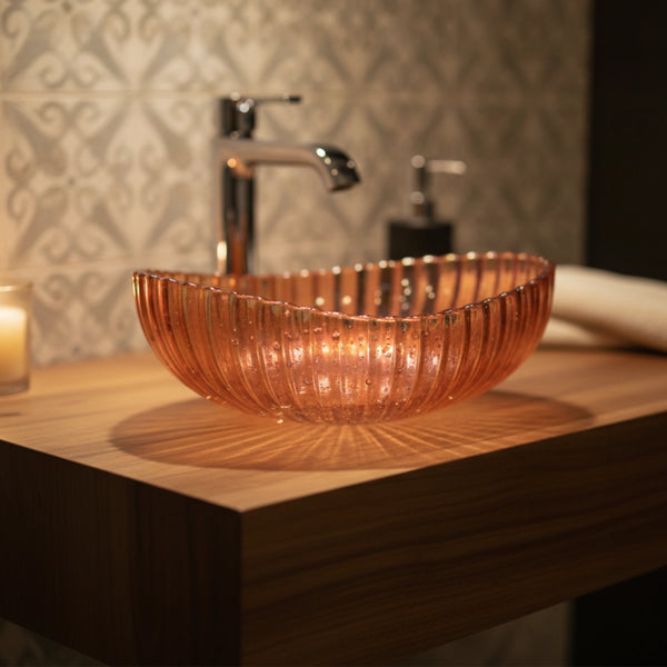 Elara Countertop Basin | Crystal Glass Bathroom Sink |  21" × 14"