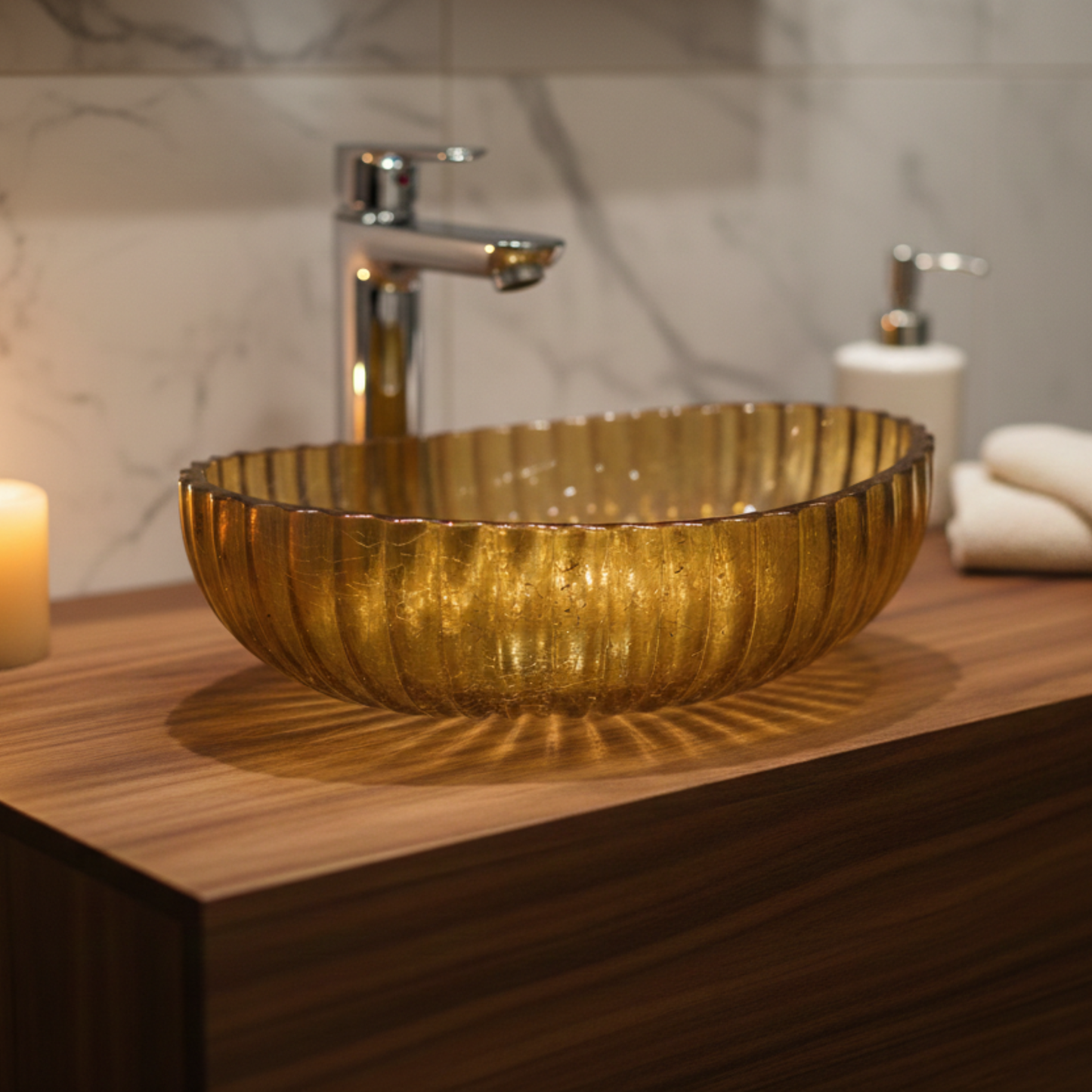 Elara Countertop Basin | Crystal Glass Bathroom Sink |  21" × 14"