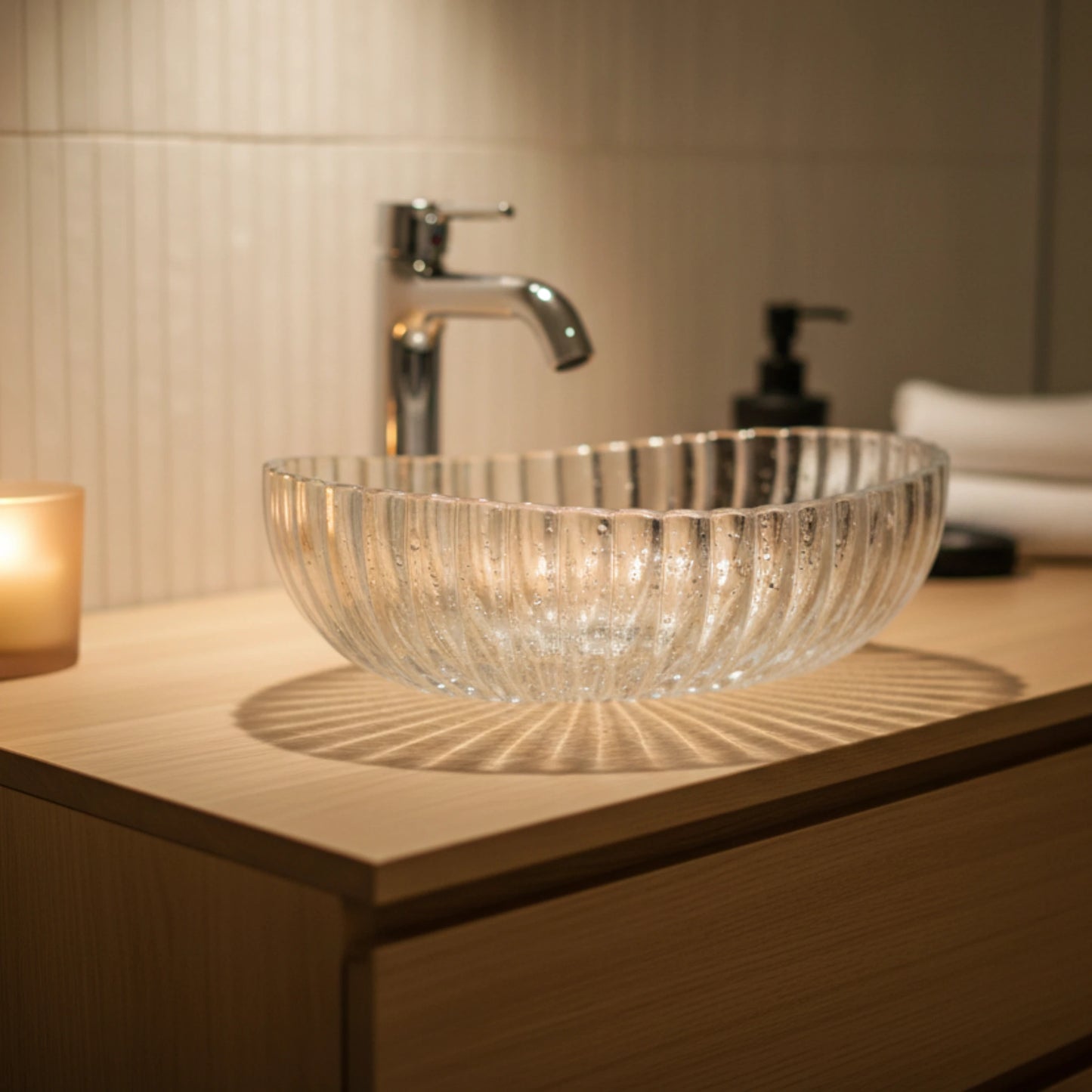 Elara Countertop Basin | Crystal Glass Bathroom Sink |  21" × 14"