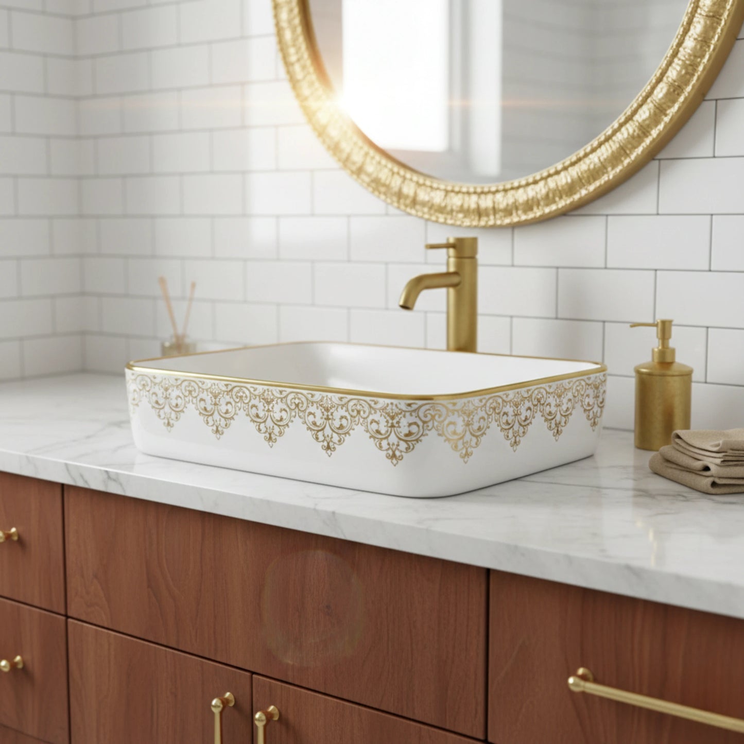Vespera Countertop Basin | Ceramic  Bathroom Sink | 14" × 14"