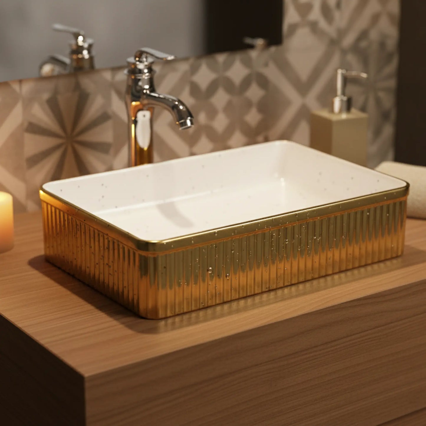 Dahlia  Countertop Basin | Metallic Bathroom sink | 20" x 14"