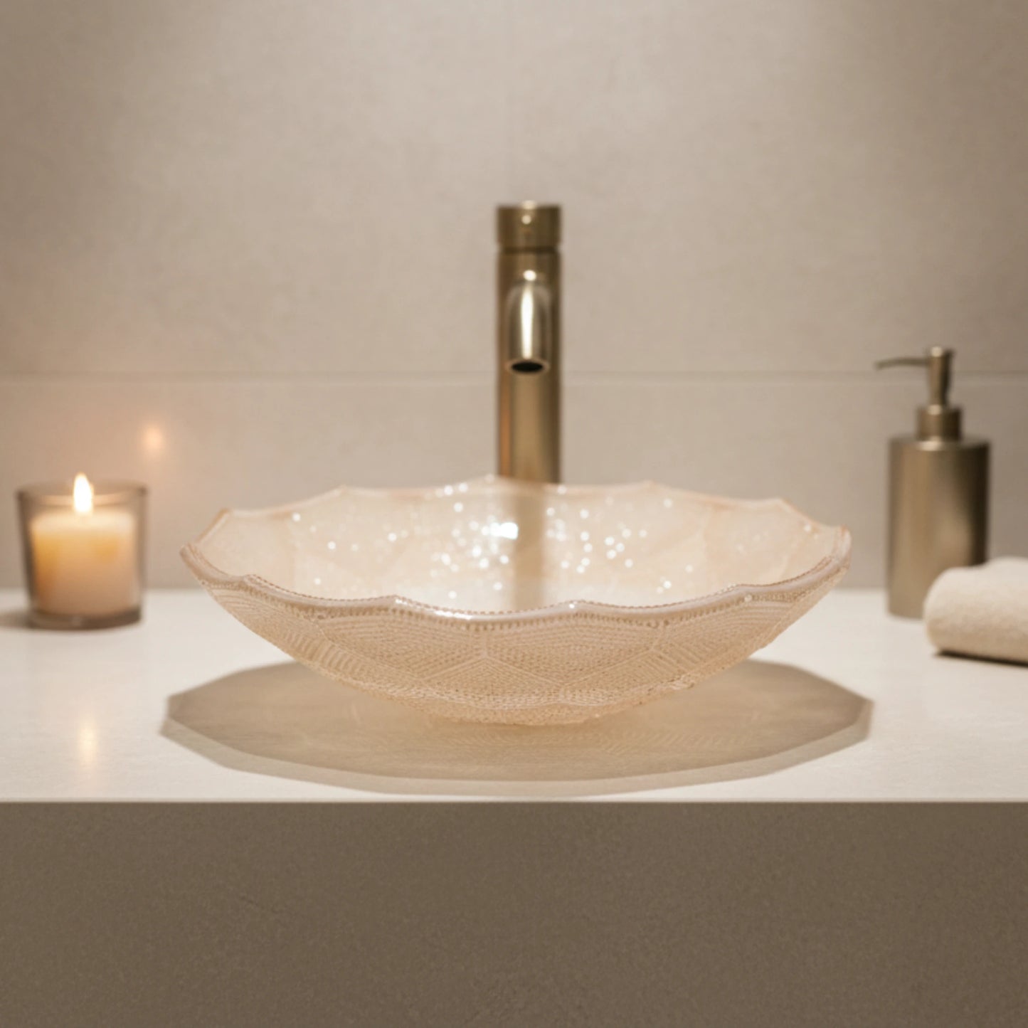 Siore  Countertop Wash Basin | Crystal Glass Bathroom Sink | 18” x 18”