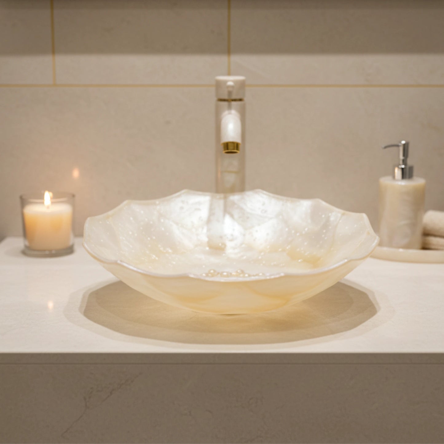 Siore  Countertop Wash Basin | Crystal Glass Bathroom Sink | 18” x 18”