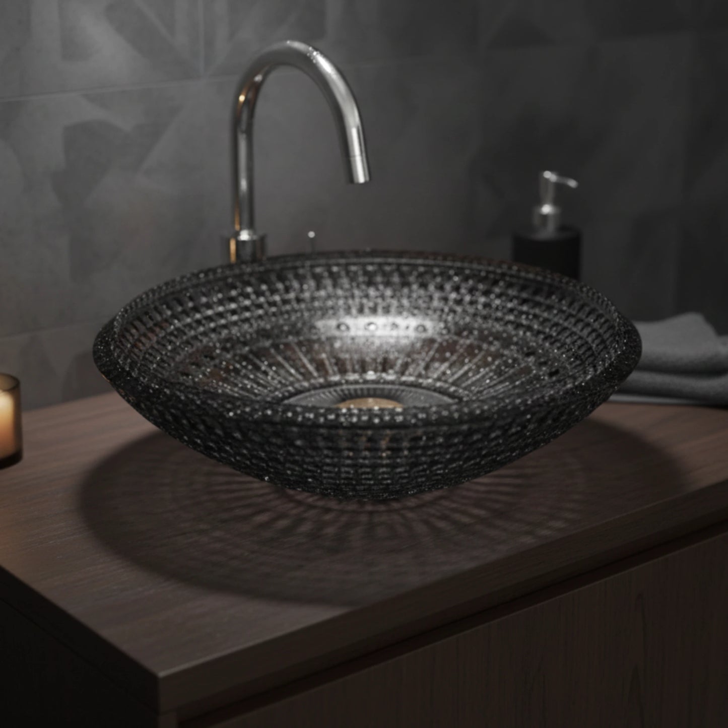 Siore  Countertop Wash Basin | Crystal Glass Bathroom Sink | 18” x 18”