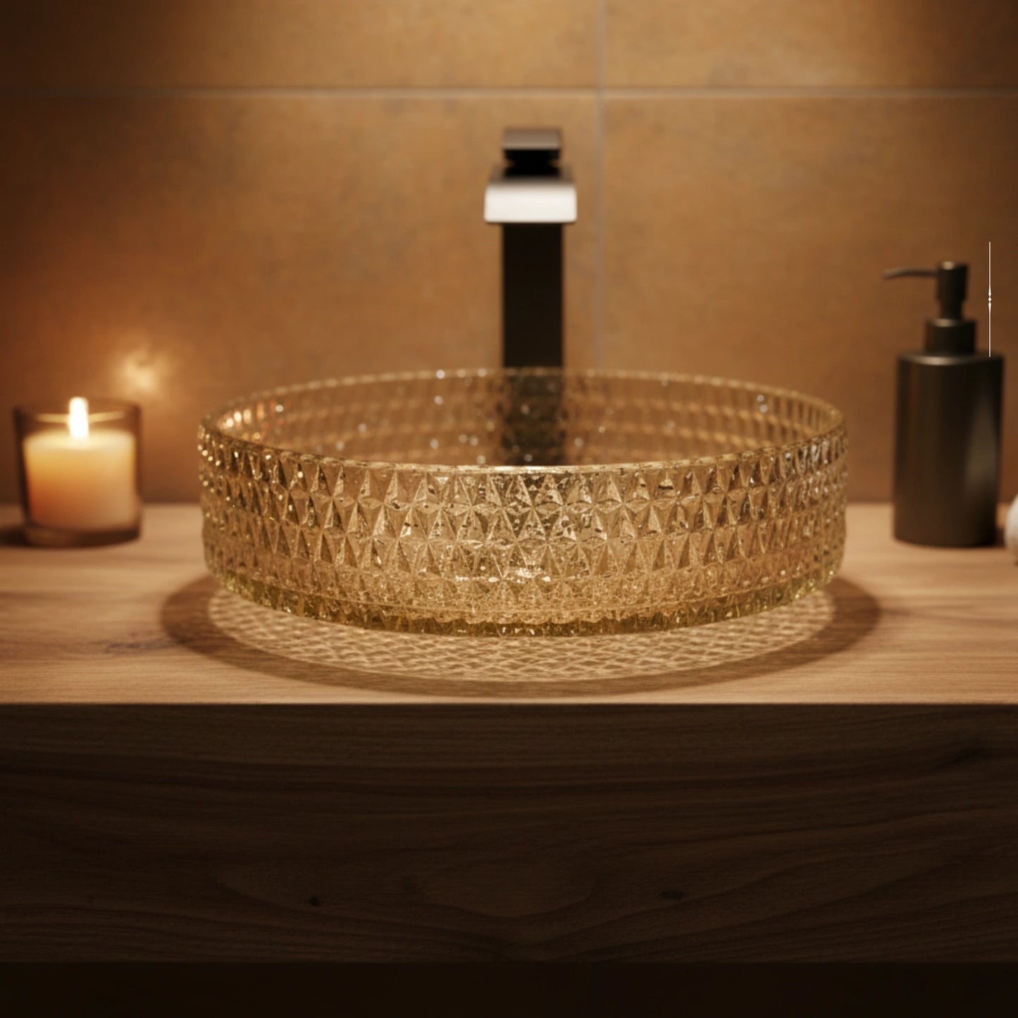 Lyra Countertop Basin | Crystal Glass Bathroom Sink | 15″ × 15″
