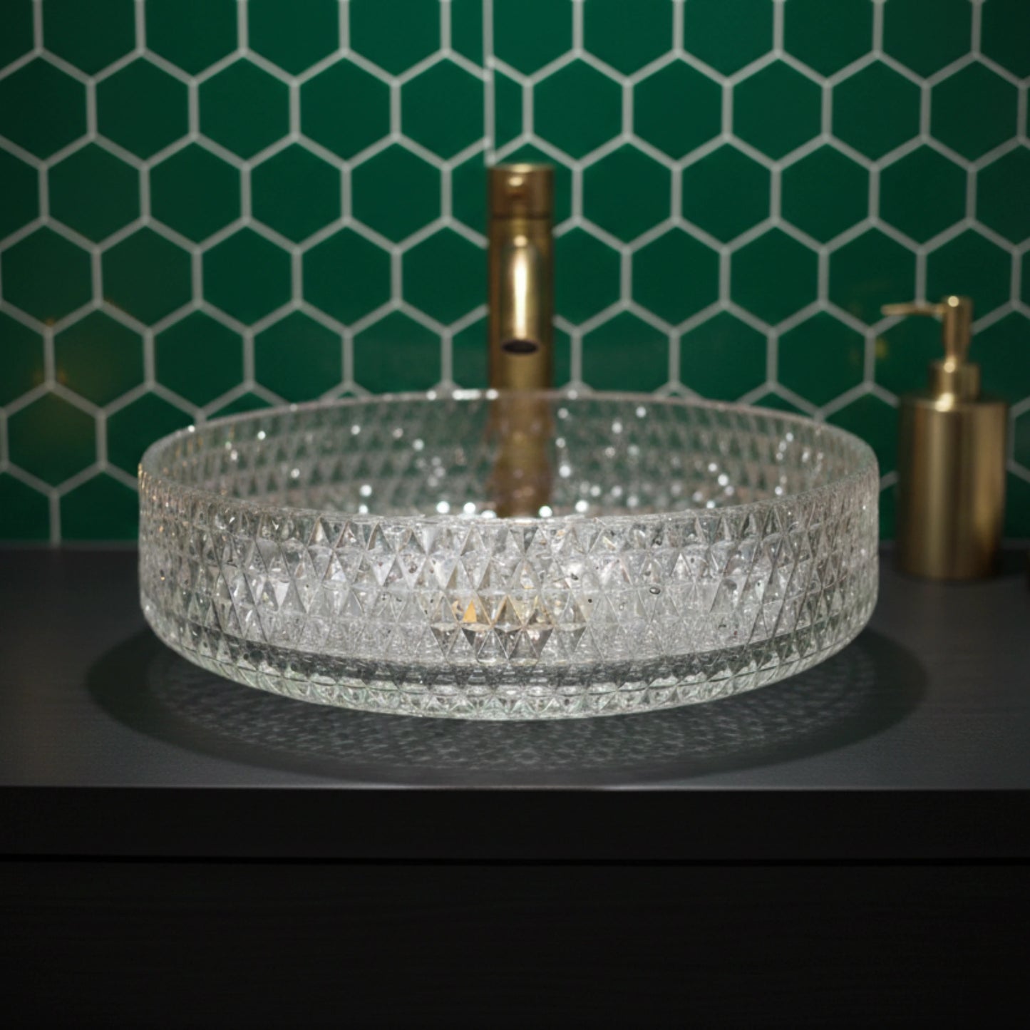 Lyra Countertop Basin | Crystal Glass Bathroom Sink | 15″ × 15″
