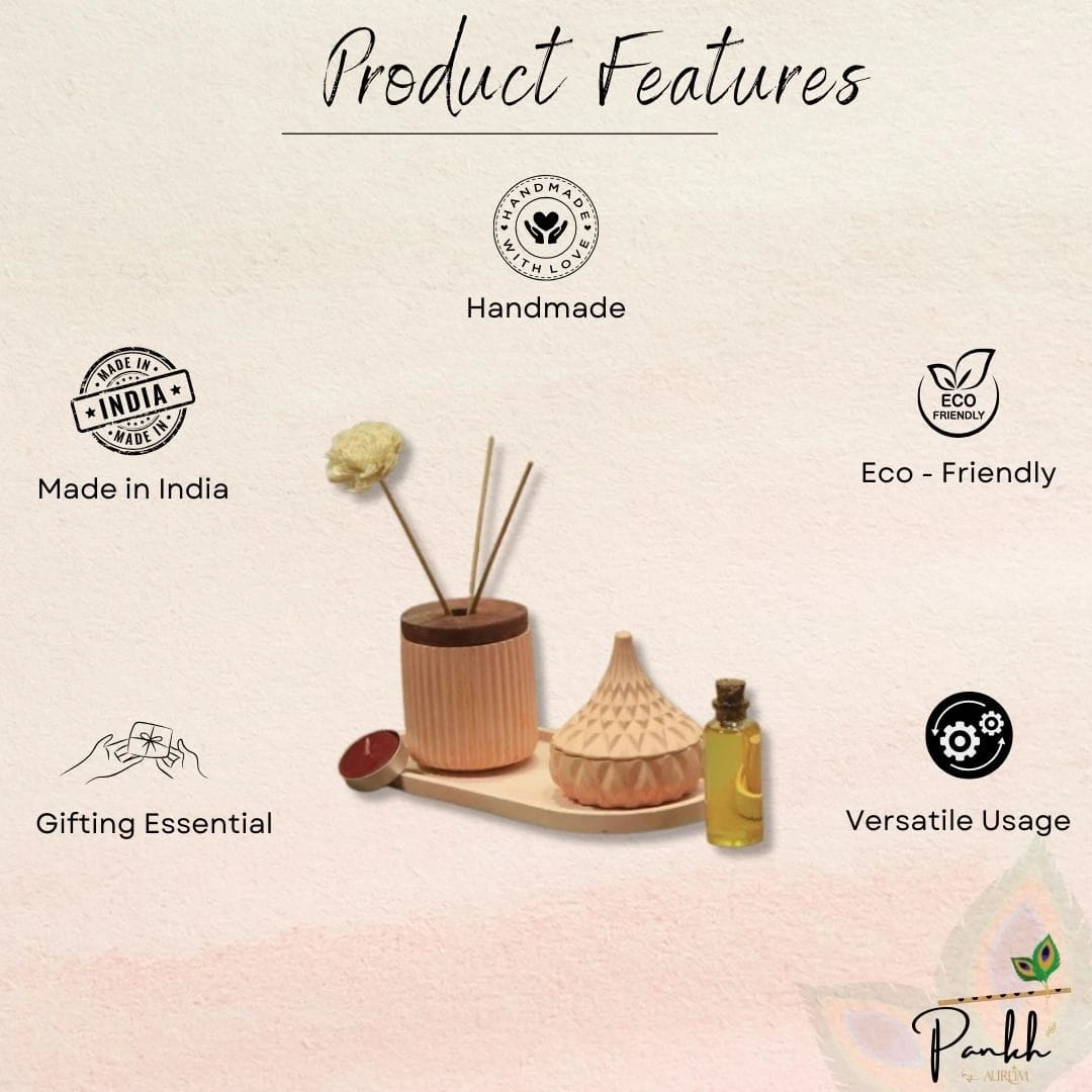 Veda Coral Set (Dore Reed Diffuser, Trinkles Tea-Light Candle with Textured Etagere Tray)