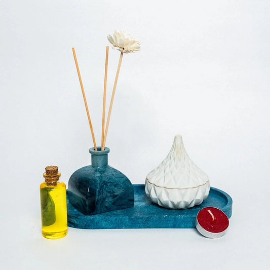 Velorá Luxe Set (Vasa Reed Diffuser, Trinkles Tea-Light Candle with Etagere Engraved Tray)