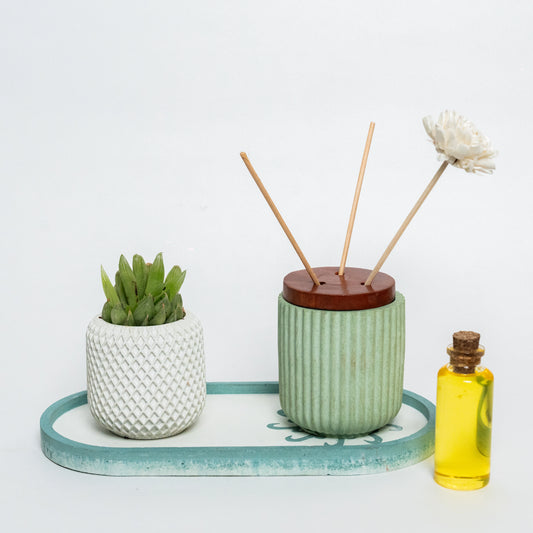 Savanà Sol Set (Dore Reed Diffuser, Varya Planter with Etagere Engraved Tray)