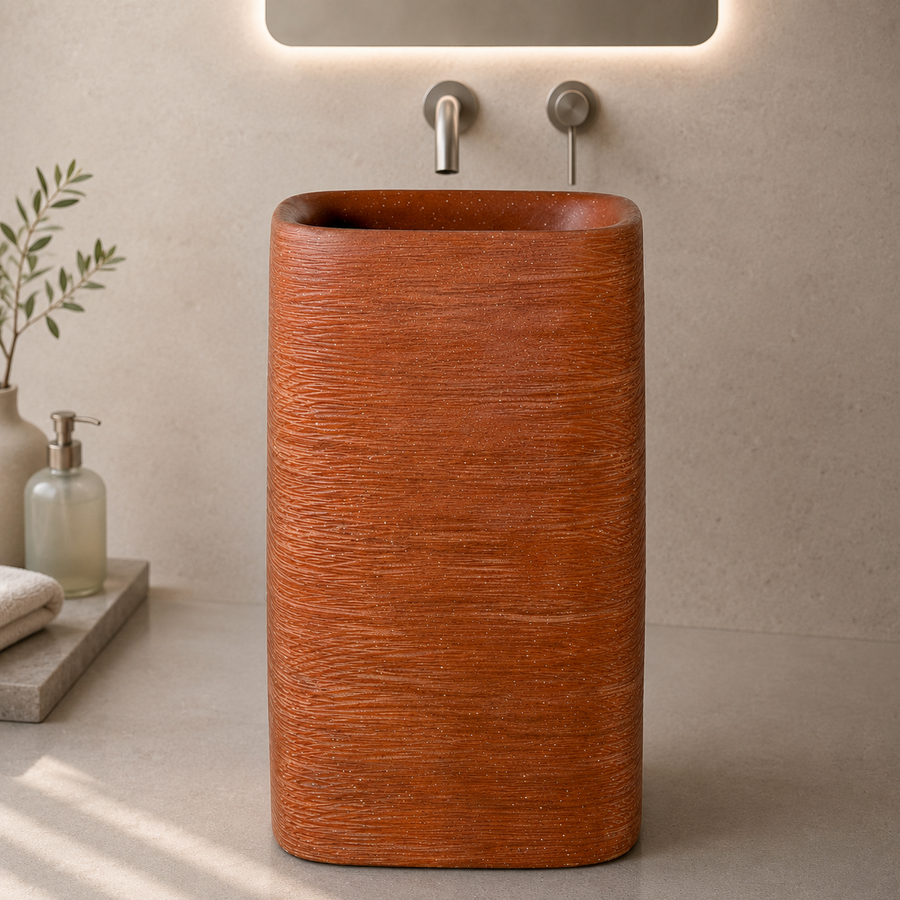 Elina Pedestal Basin (Textured Orange) | Premium Pedestal Basins